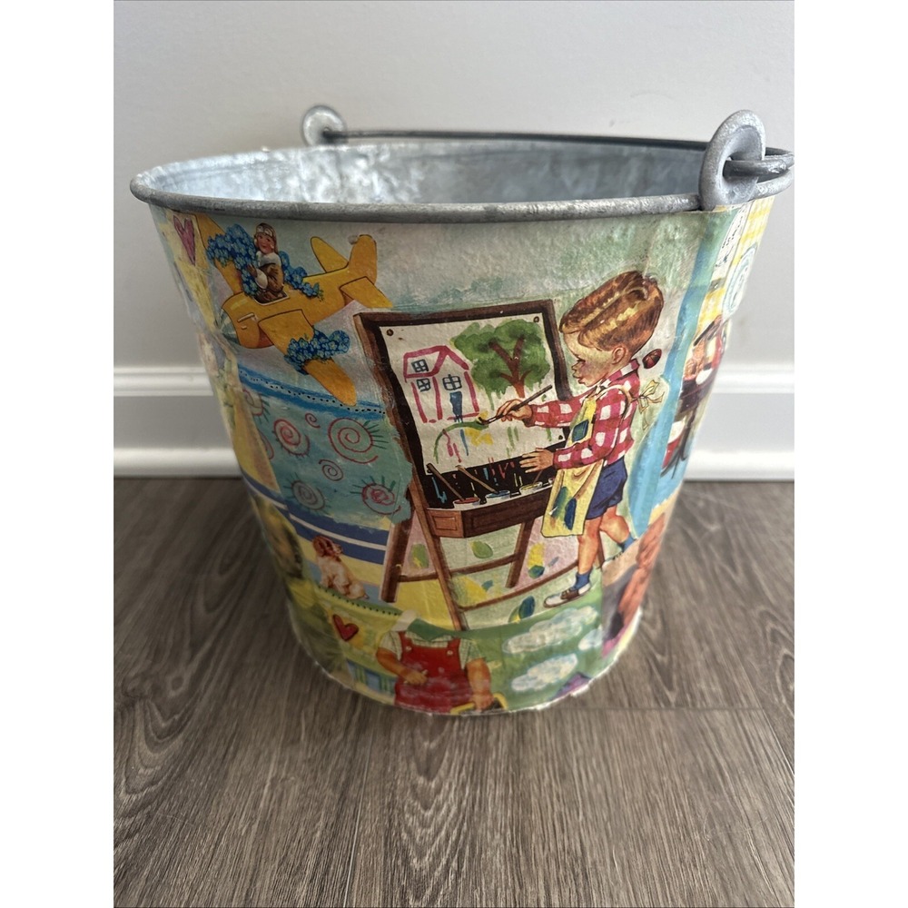 VTG MacBeth Collection Baby Nursery Pail Decoupage Shower Gift Easter Basket Toy